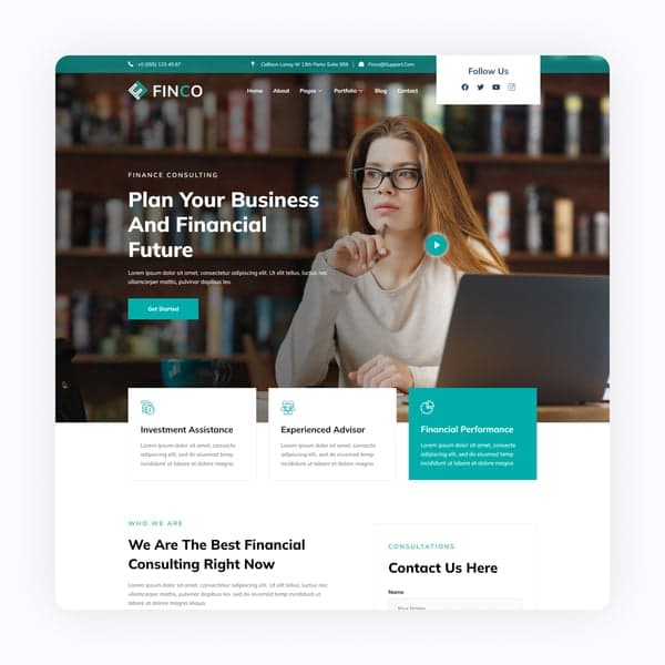 Finco - Financial Consulting Elementor Template Kit, Elementor template preview