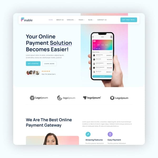 Finable - Online Payment Gateway & Fintech Elementor Template Kit, Elementor template preview