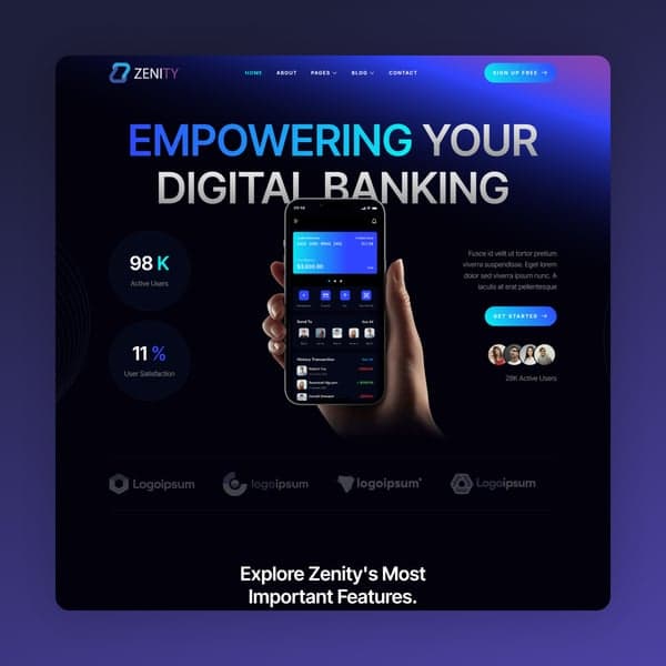 Zenity – Mobile App Landing Page Elementor Template Kit, Elementor template preview