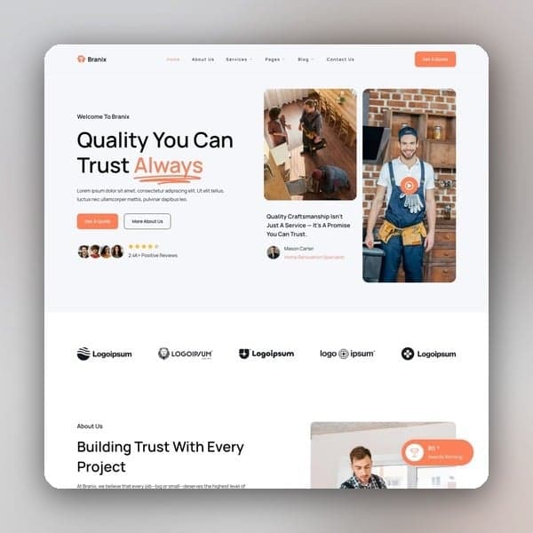 Branix - Handyman Services Elementor Template Kit, Elementor template preview