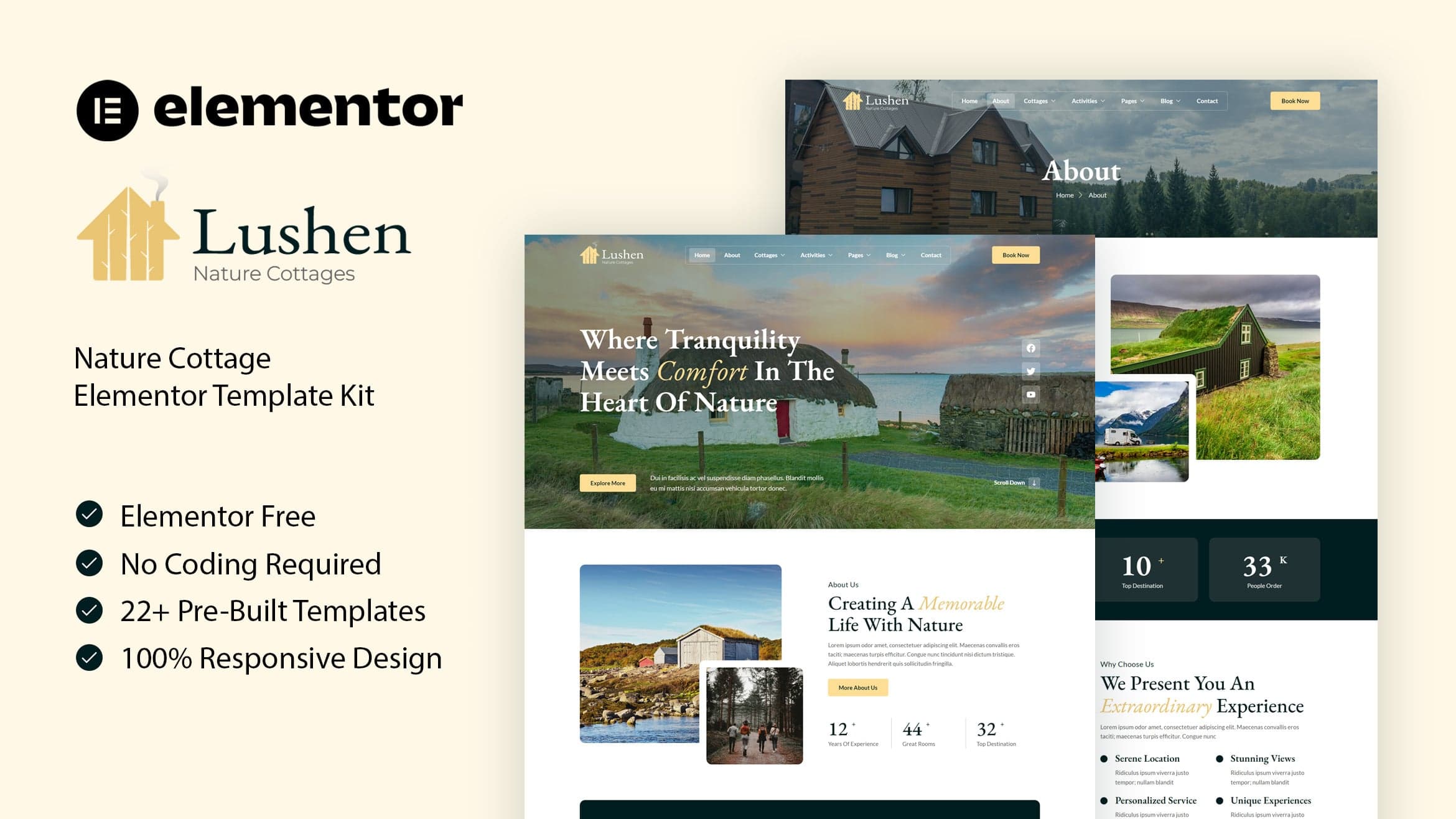 Lushen - Nature Cottage Elementor Template Kit full template preview