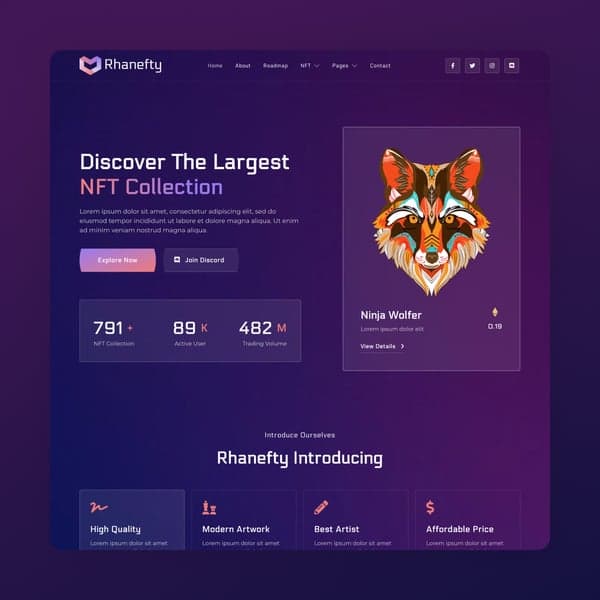Rhanefty - NFT Portfolio Elementor Template Kit — Elementor template preview