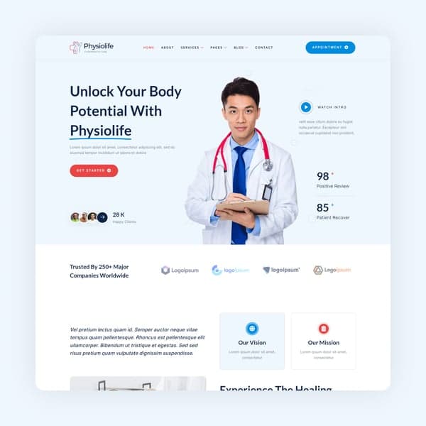 Physiolife - Chiropractic & Physiotherapy Elementor Template Kit, Elementor template preview