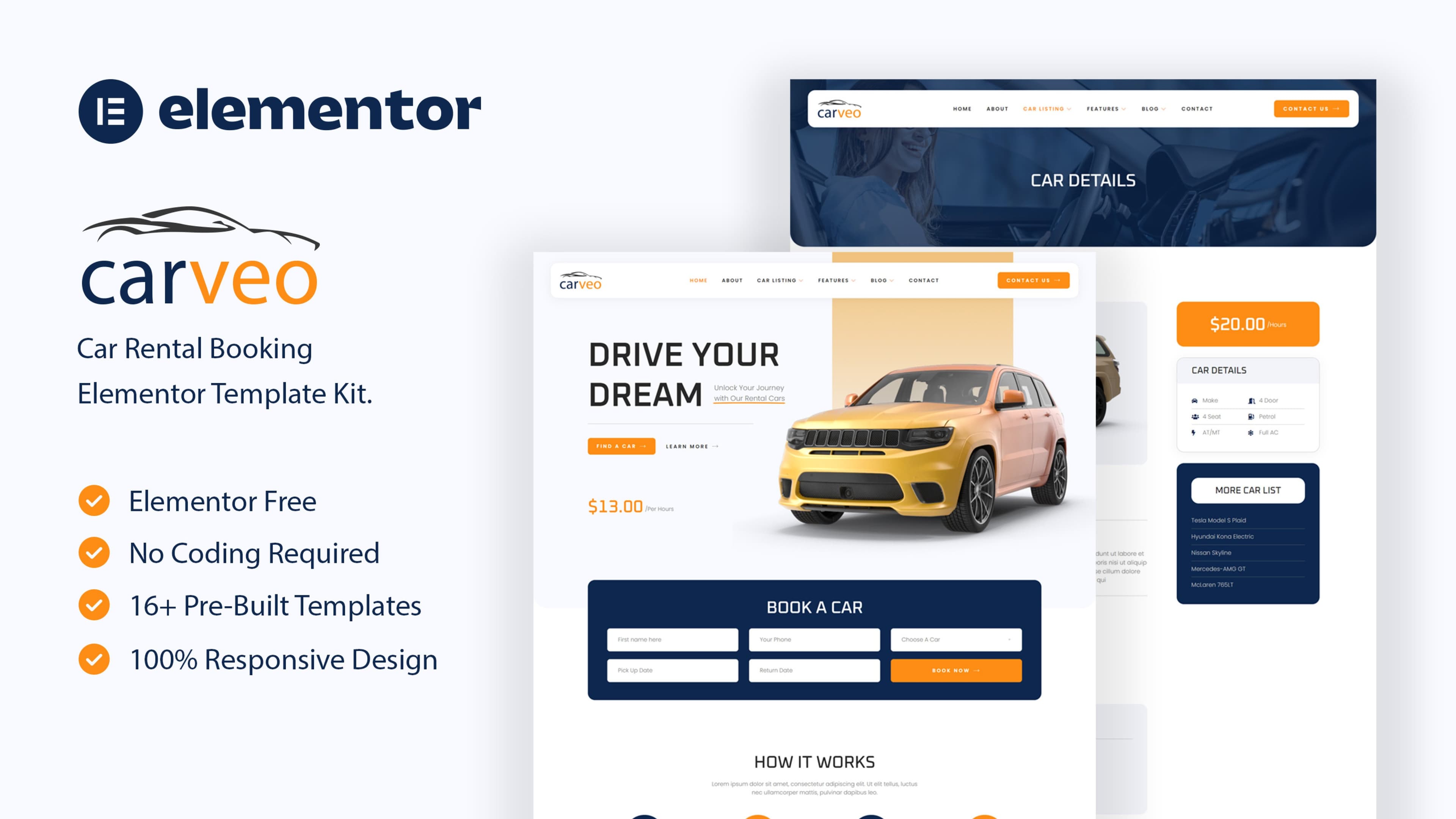 Carveo - Car Rental Elementor Template Kit full template preview