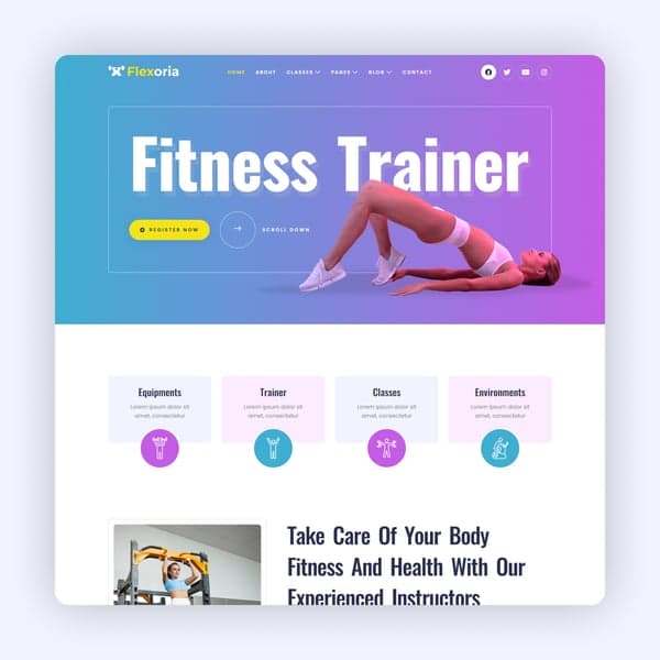 Flexoria - Personal Trainer & Fitness Elementor Template Kit, Elementor template preview