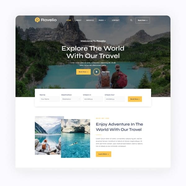 Ravelio - Adventure Travel & Tourism Elementor Template Kit — Elementor template preview