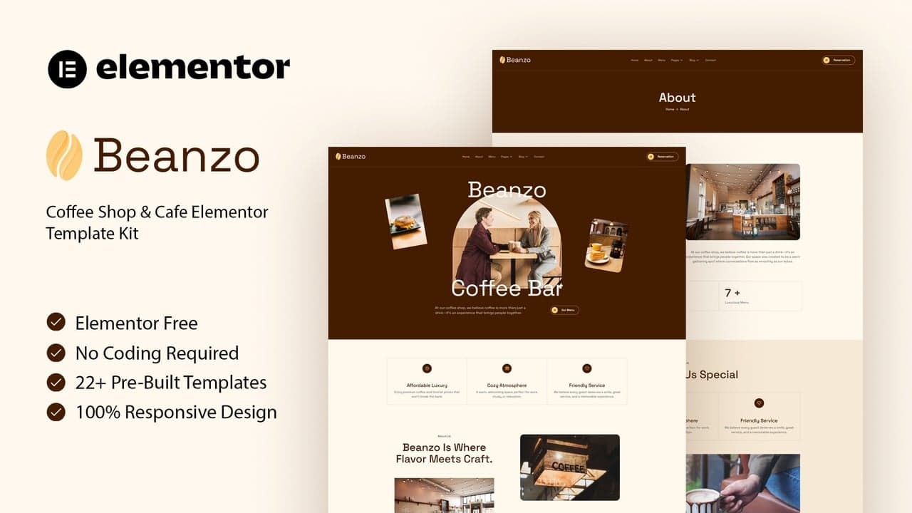 Beanzo - Coffee Shop & Cafe Elementor Template Kit full template preview