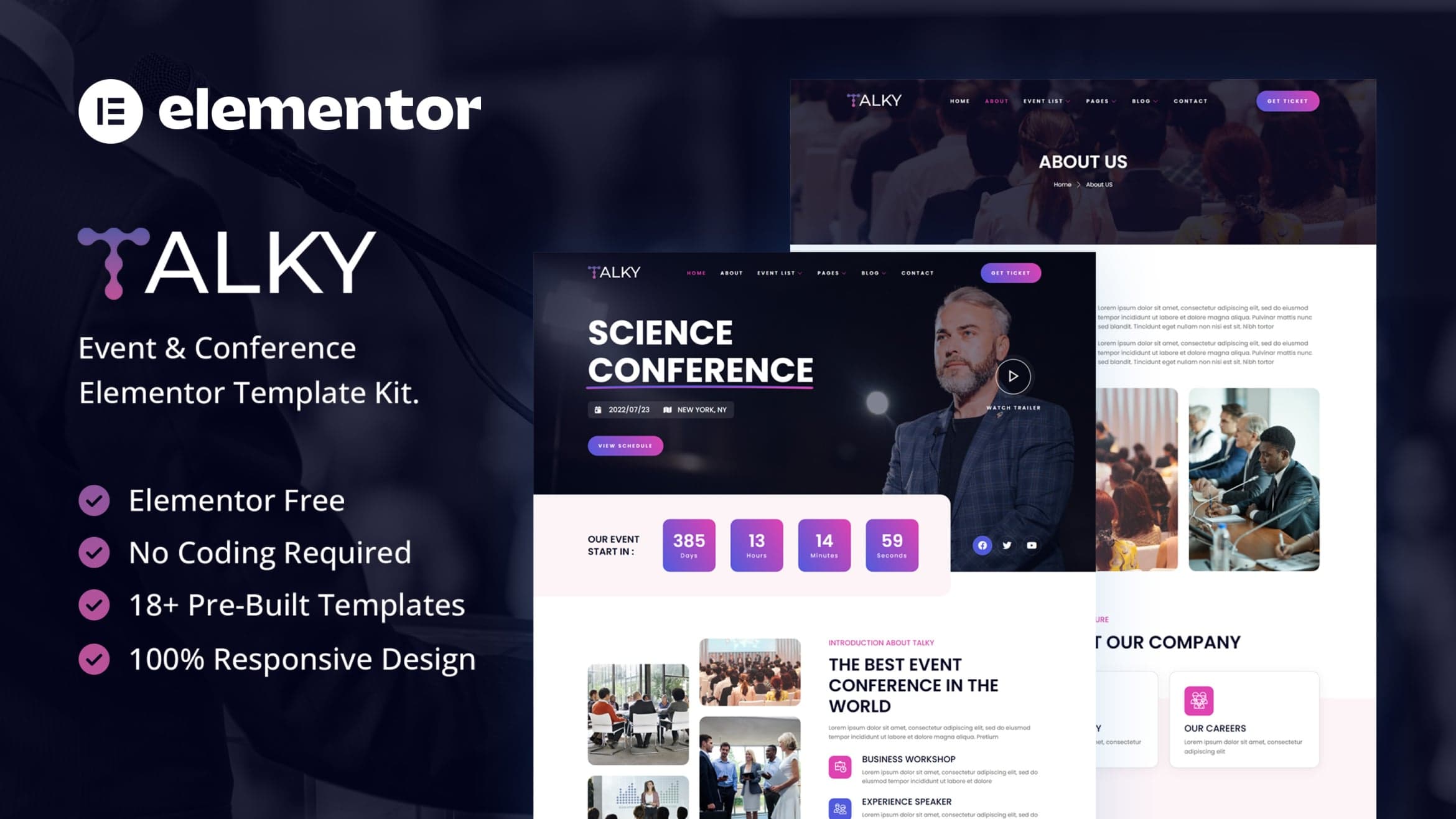 Talky - Event & Conference Elementor Template Kit full template preview