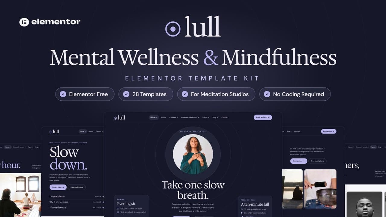 Lull - Mental Wellness & Mindfulness Elementor Template Kit, Elementor template preview