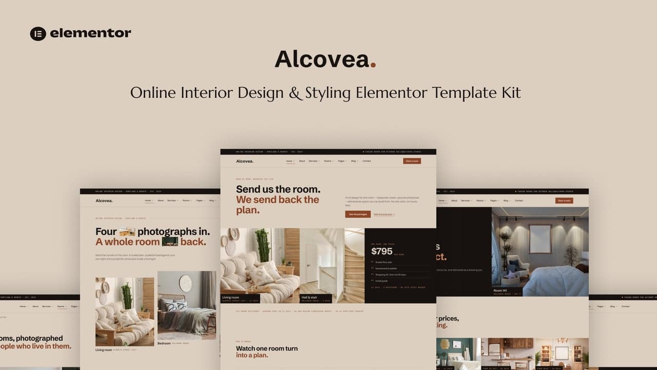 Alcovea - Online Interior Design & Styling Elementor Template Kit full template preview