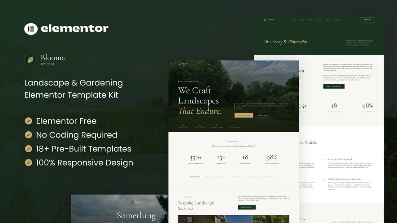 Blooma - Landscape & Gardening Elementor Template Kit full template preview