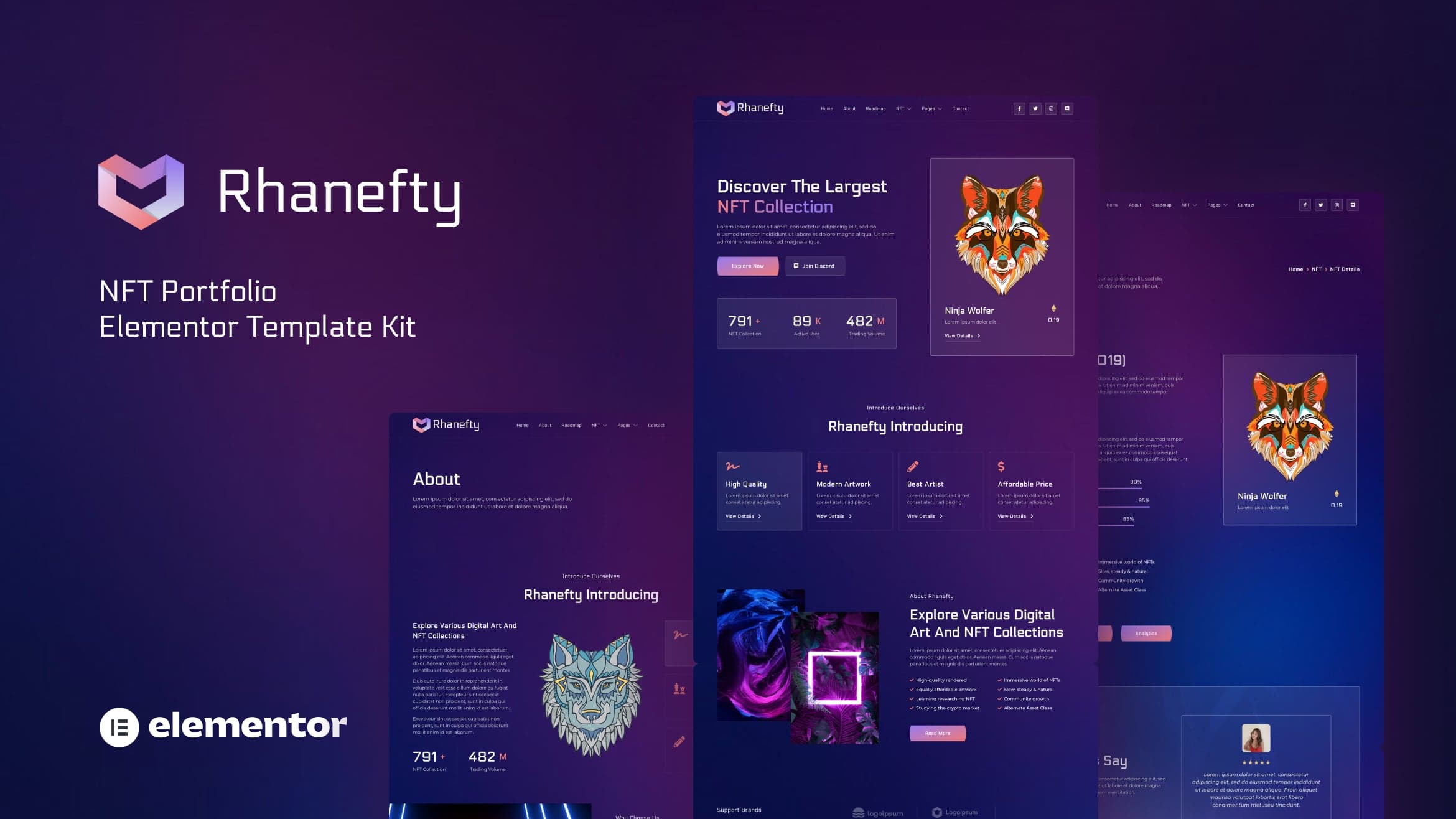 Rhanefty - NFT Portfolio Elementor Template Kit — full template preview