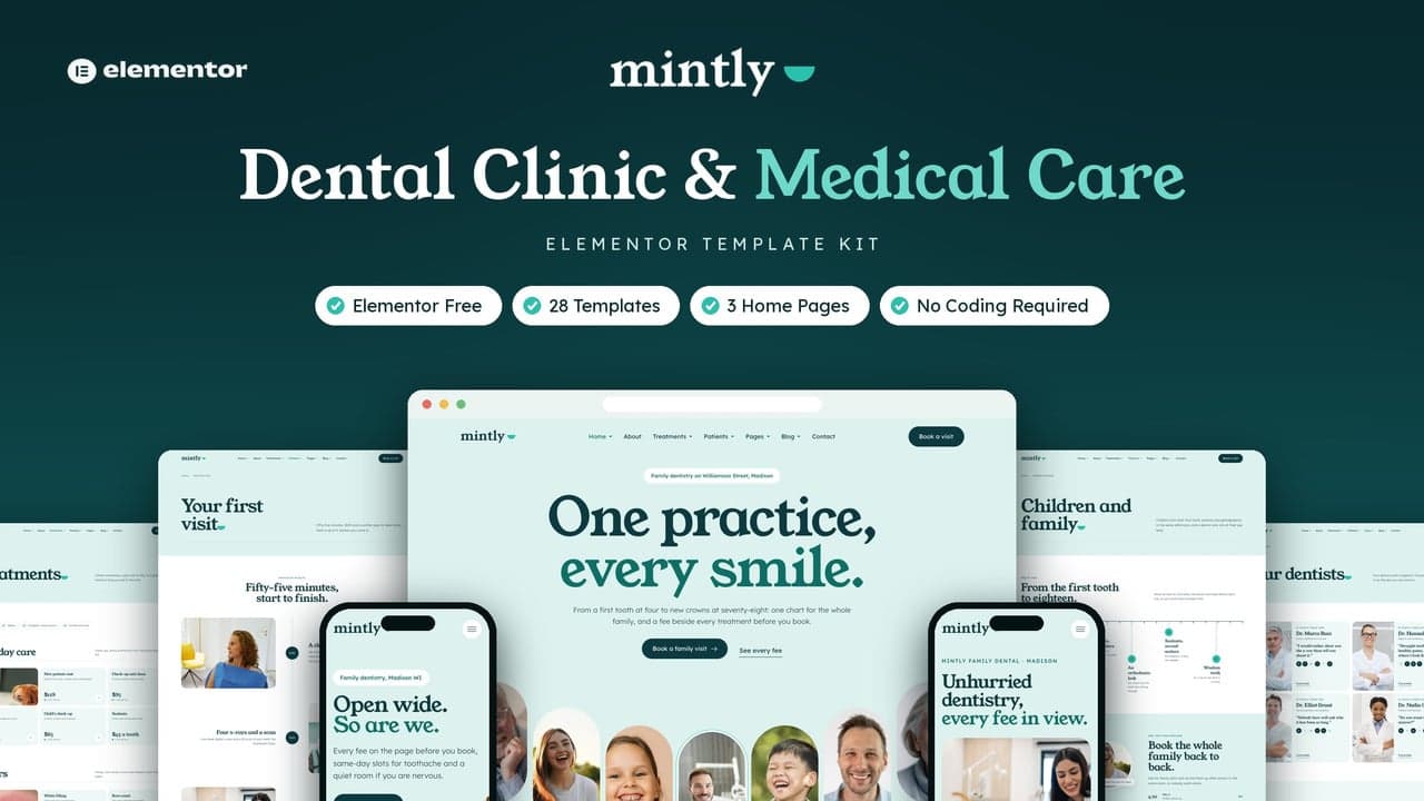 Mintly - Dental Clinic & Medical Care Elementor Template Kit full template preview