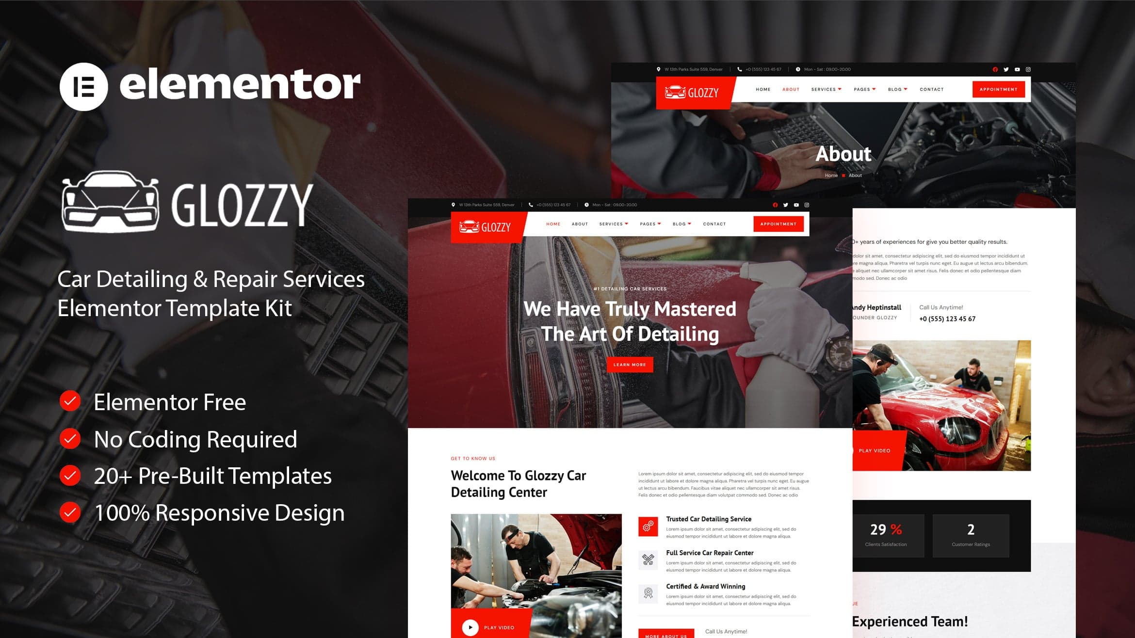 Glozzy - Car Detailing & Repair Service Elementor Template Kit full template preview