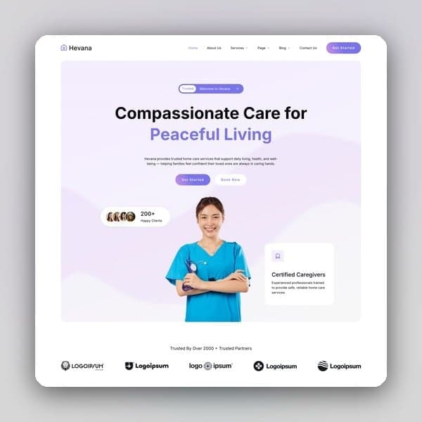 Hevana - Home Care Services Elementor Template Kit, Elementor template preview